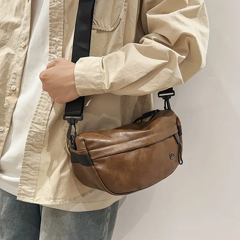 Japanese Style Waist Bag PU Leather Crossbody Bag for Men - 2