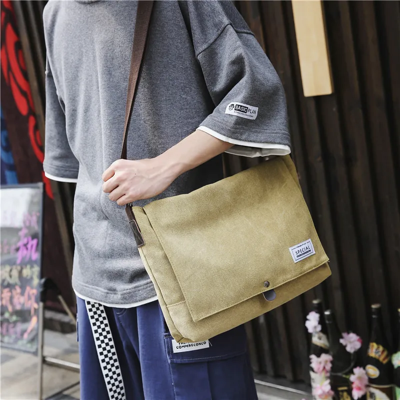 Men's Canvas Messenger Bag 14 Inch Laptop Crossbody Sling Backpack - 2