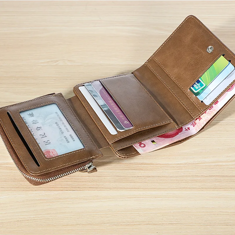Men's Short Bifold Zip Wallet Retro Style Multi-functional Coin Purse - 3