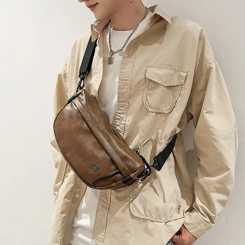 Japanese Style Waist Bag PU Leather Crossbody Bag for Men - 3