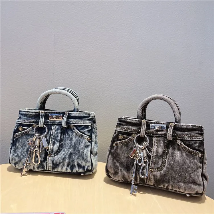 Denim Lock Buckle Bag 2024 Summer Square Shoulder Crossbody Purse - 1