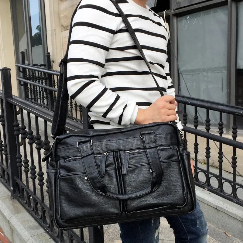 Men's Leather Crossbody Bag, Business Casual Briefcase & Shoulder Bag - 3