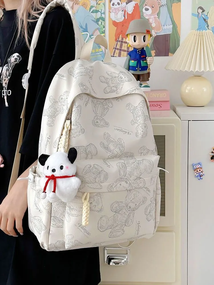 Cute Bear Print Backpack Large Capacity College School Bag for Girls - 1