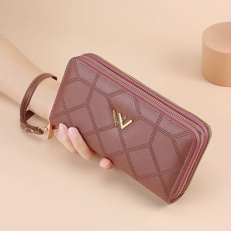 2025 Women's Long Wallet Double Layer Zipper Checkered Pattern Handbag - 1
