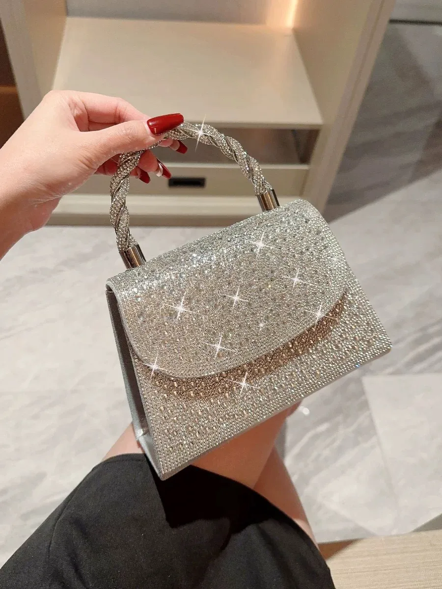 Stylish French Evening Bag with Rhinestones, Elegant Kelly Handbag for Women - 2