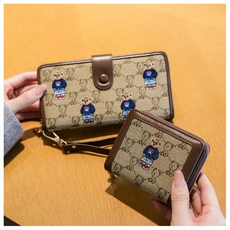 Cartoon Bear Embroidery Canvas Wallet 2024 Women's Foldable Coin Purse - 4