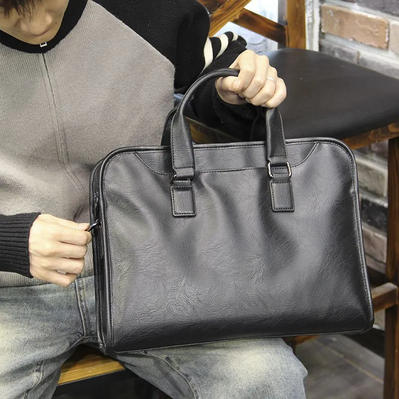 Men's Business Bag Laptop Briefcase Crossbody PU Leather Work Bag - 5
