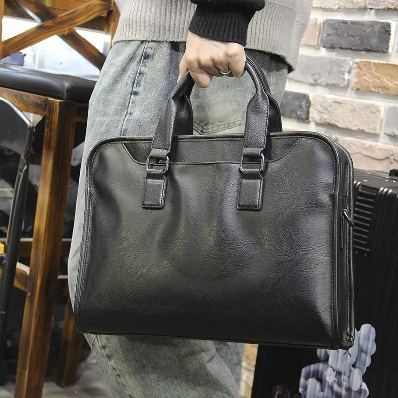 Men's Business Bag Laptop Briefcase Crossbody PU Leather Work Bag - 2