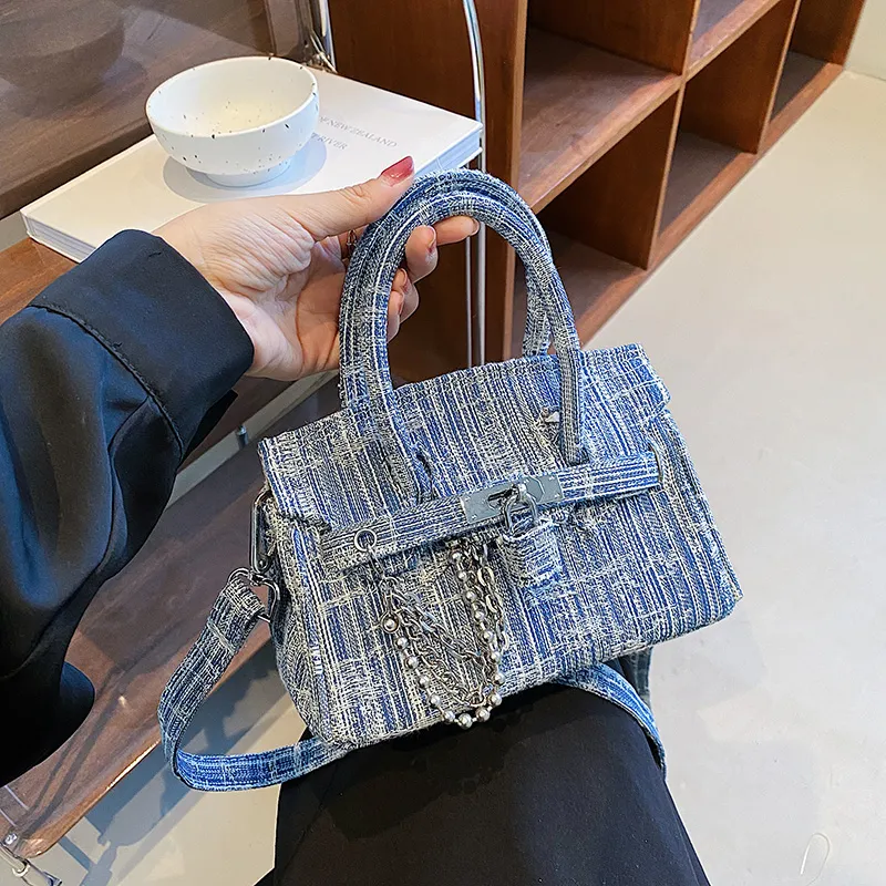 Kelly Bag 2024 Denim Women Handbag Fashion Blue Shoulder Tote - 2