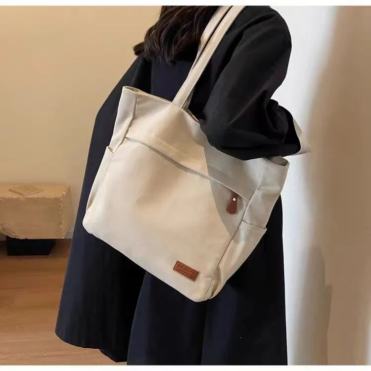 Canvas Tote Bag for Women, Large Capacity Casual Shoulder Bag for School & Commute - 5