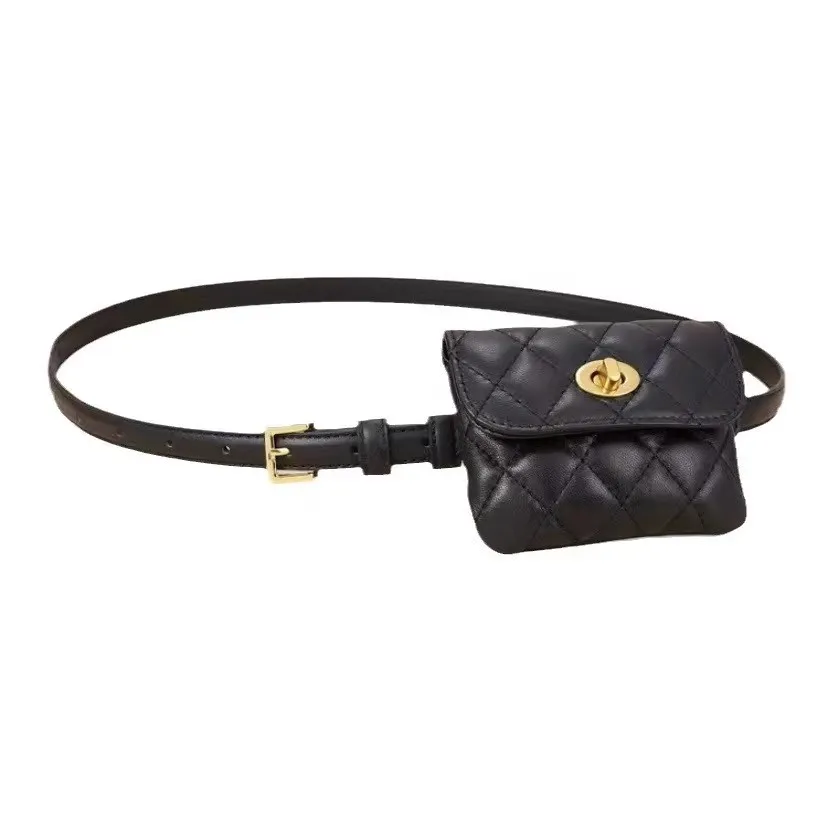 Mini Quilted Belt Bag for Women, Fashionable Waist Pack with Chain Strap - 5