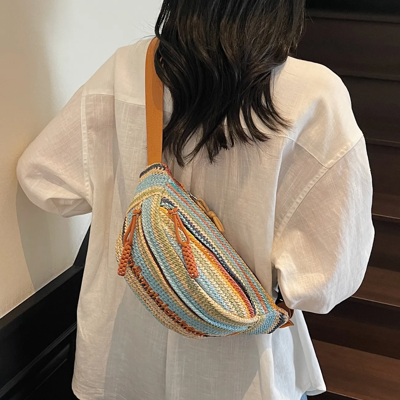 Woven Crossbody Bag for Women 2025, Colorful Ins Sling Bag - 1