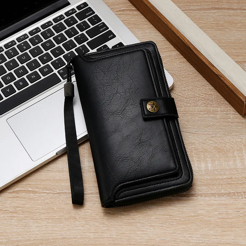 Men's Vintage Long Zip Wallet 2025 Large Capacity Card Holder Money Clip - 1
