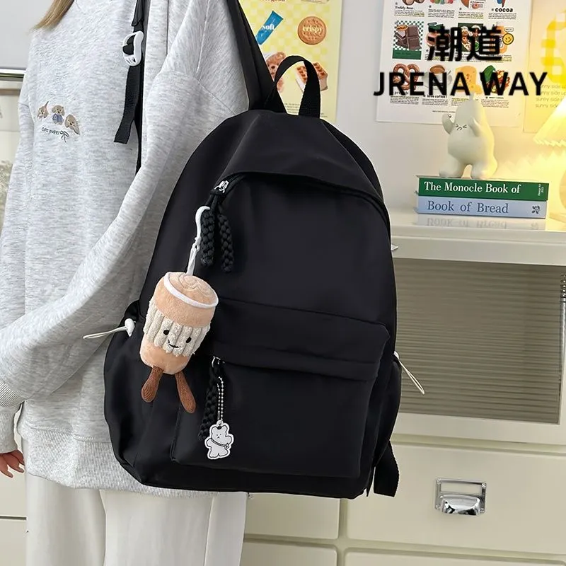 Minimalist Backpack for Women, Solid Color College Rucksack, Ins Style School Bag - 3