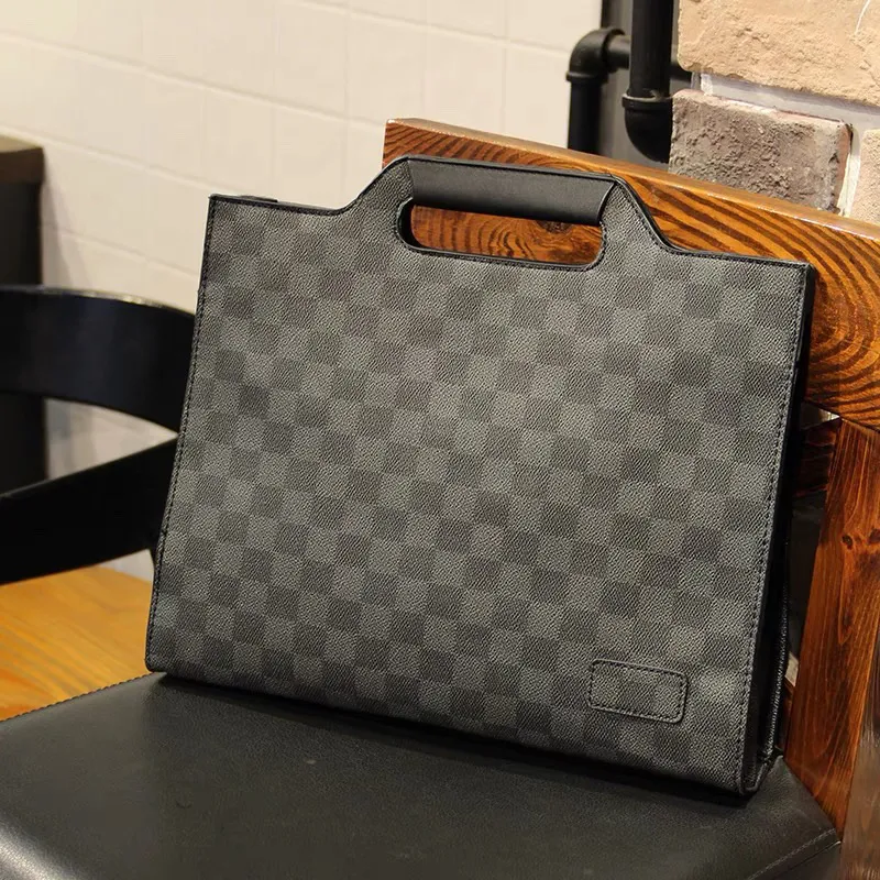 Leather Crossbody Bag Checkerboard Envelope Shoulder Bag for Men - 1