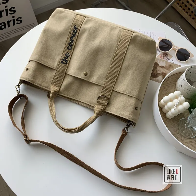 Canvas Crossbody Bag with Zipper for Commute, Laptop & School Use - 3