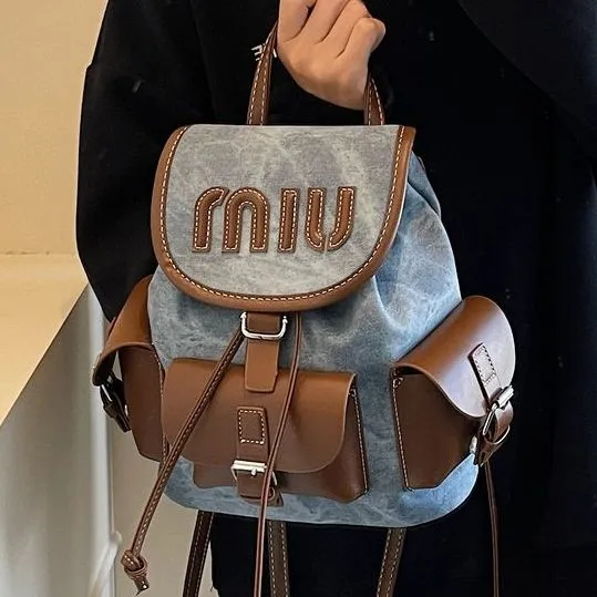 Retro Color Block Backpack, Multi-Pocket PU Shoulder Bag for Commute - 3