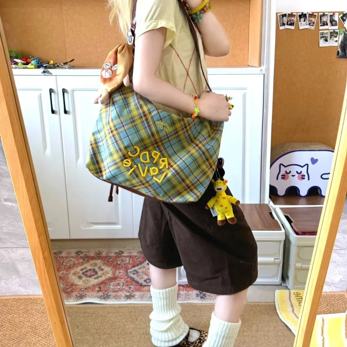 RPDCLaVie Plaid Tote Bag with Bowknot, Crossbody Sailboat Bag for Commute - 3