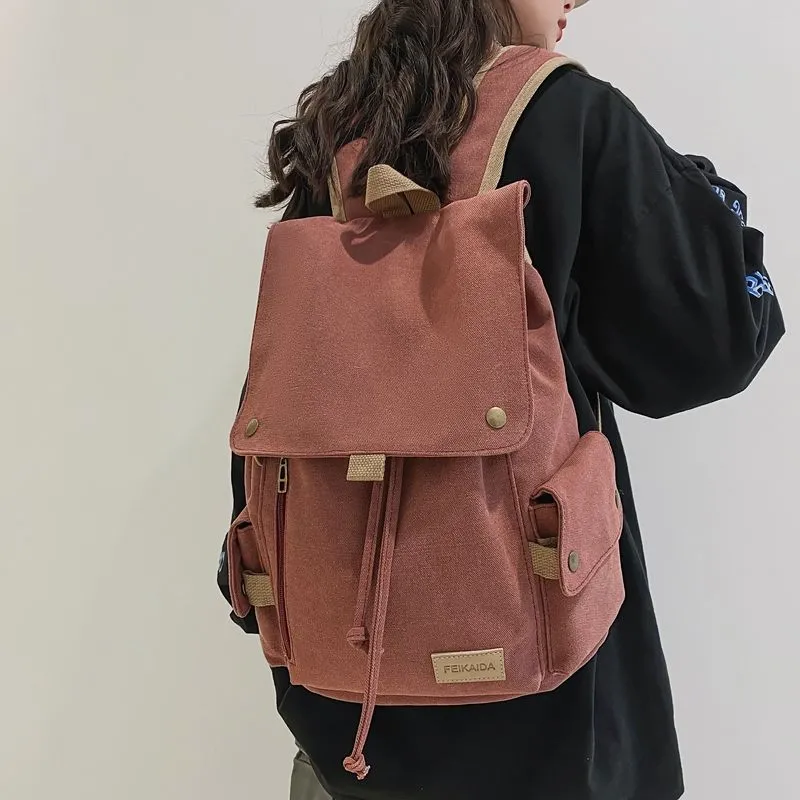 Canvas Backpack for Women, Large Capacity Student Rucksack - 1