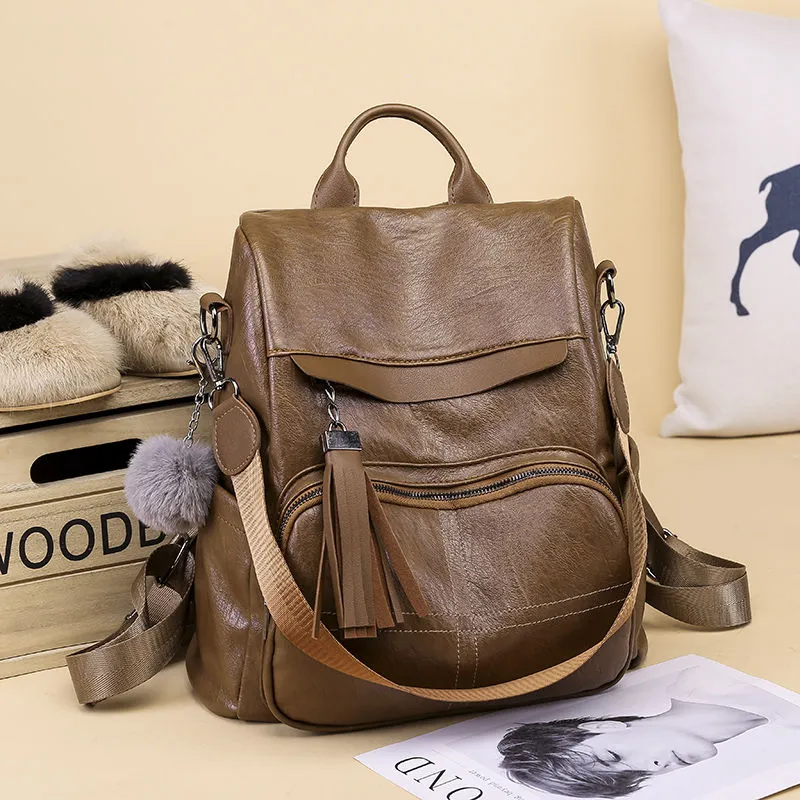 Genuine Leather Backpack 2025 Large Capacity PU Travel Bag - 1