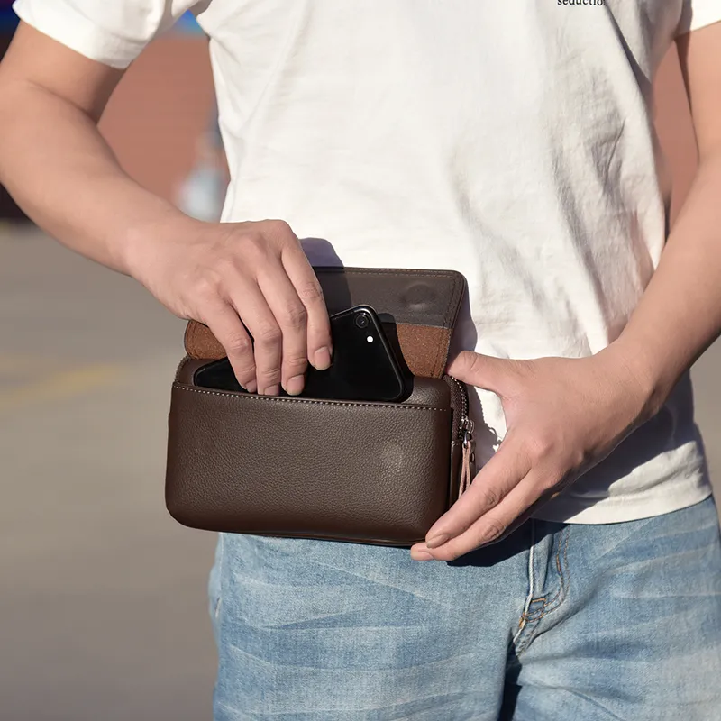 Men's Waist Bag with Belt Loop, Small & Large Size, Brown & Black - 1