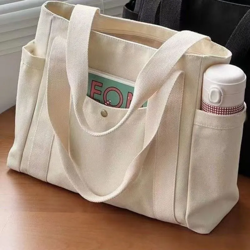 Canvas Tote Bag with Chain Detail, Large Capacity Women's Fashion Bag - 1