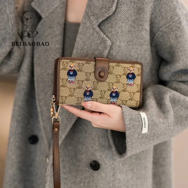 Cartoon Bear Embroidery Canvas Wallet 2024 Women's Foldable Coin Purse - 1