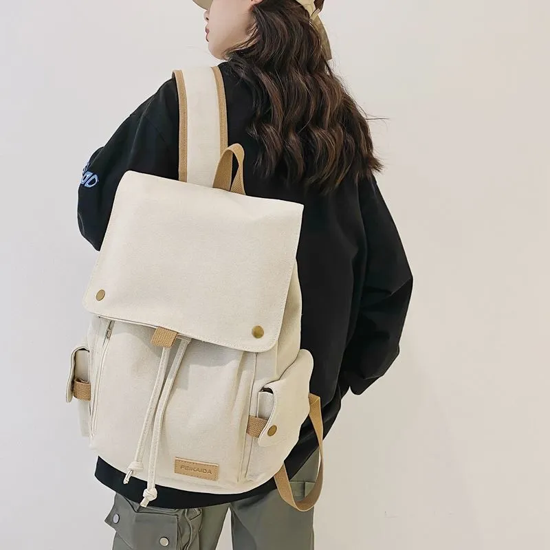 Canvas Backpack for Women, Large Capacity Student Rucksack - 2