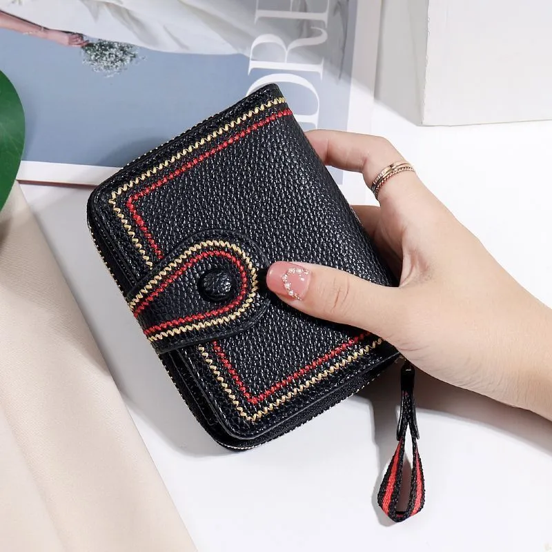 Genuine Leather Women's Wallet Short RFID Blocking Card Holder Multiple Slots - 3