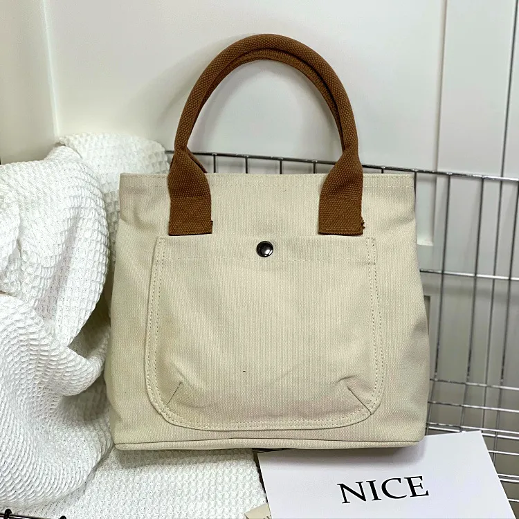 Japanese Minimalist Tote Lunch Bag Canvas Large Capacity Work Commute - 4