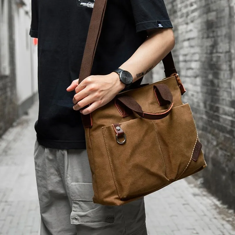 Men's Business Canvas Tote Bag, Casual Shoulder Messenger Bag for Travel - 4