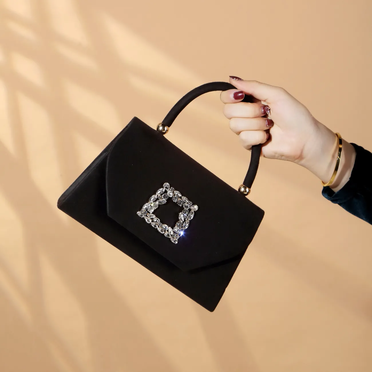 Fashionable Shoulder Bag 2024 Corduroy Crossbody Purse with Rhinestones - 1