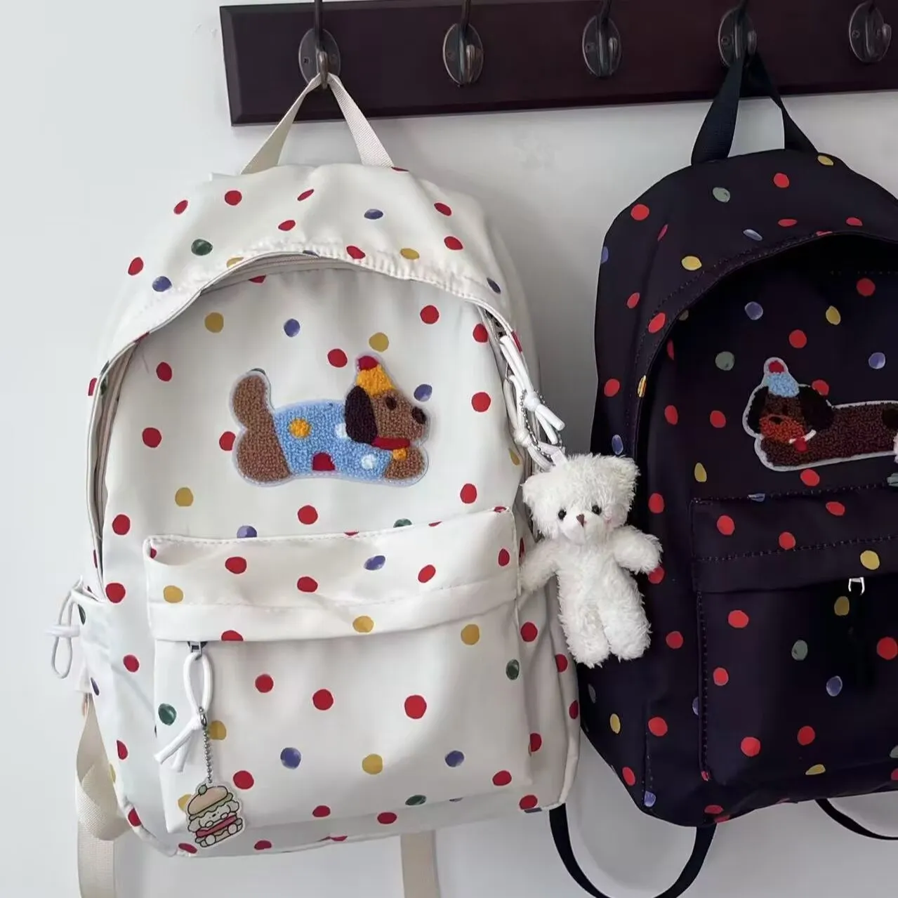 Dachshund Backpack for College, Cute Polka Dot Canvas Backpack Large Capacity - 2