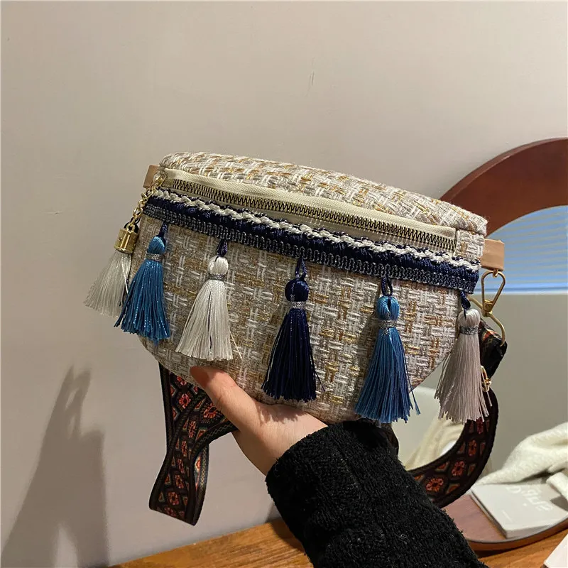 Fringe Woven Crossbody Bag 2025 New Bohemian Waist Bag for Women - 1