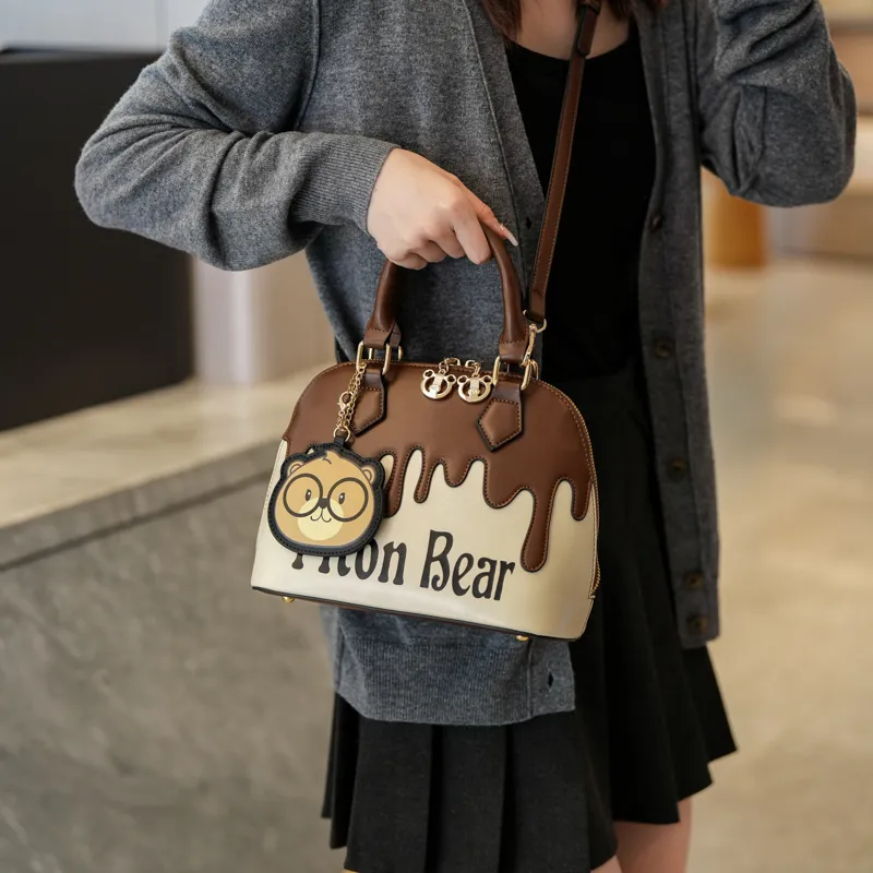 Cartoon Boston Bag 2024 New Cute Retro Shoulder Crossbody PU Tote - 3