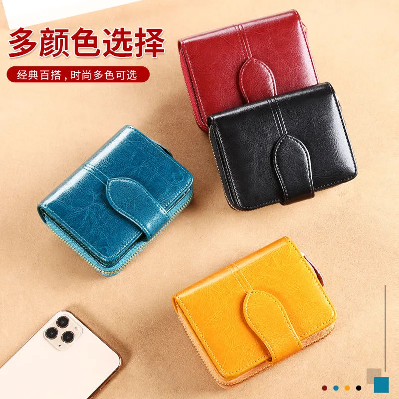 Leather Card Holder Wallet Women's Compact Multi Card RFID Blocking Foldable - 4