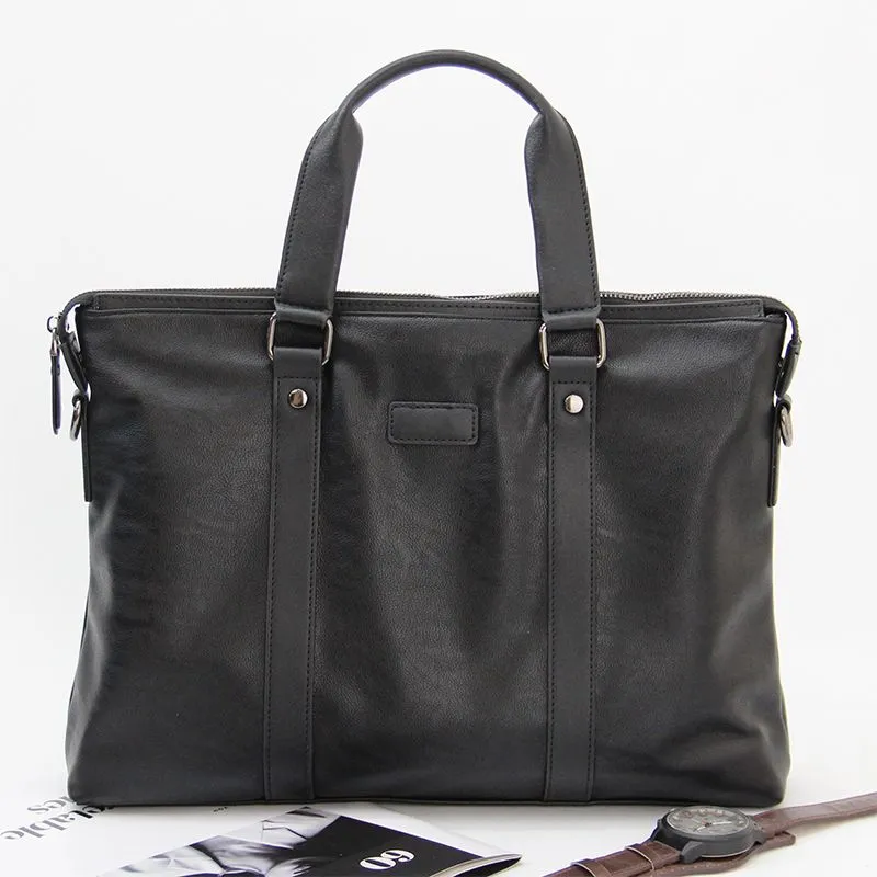 Men's Business Laptop Briefcase, Black PU Leather Shoulder Bag for Work - 2