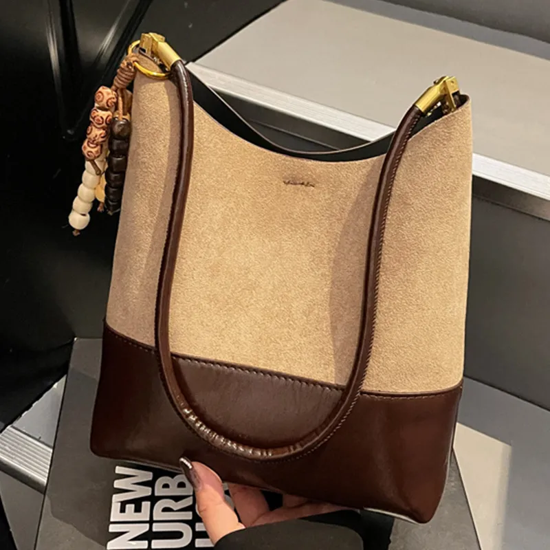 Suede PU Retro Shoulder Bag 2025 Large Capacity Bucket Bag - 1