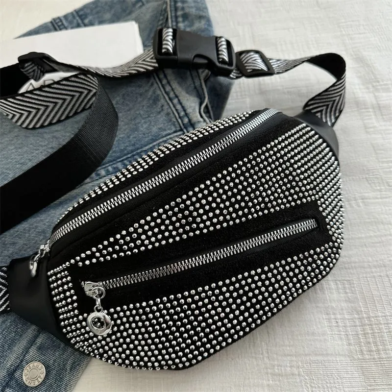 2025 Rhinestone Corduroy Crescent Bag, Fashion Shoulder & Waist Crossbody - 2