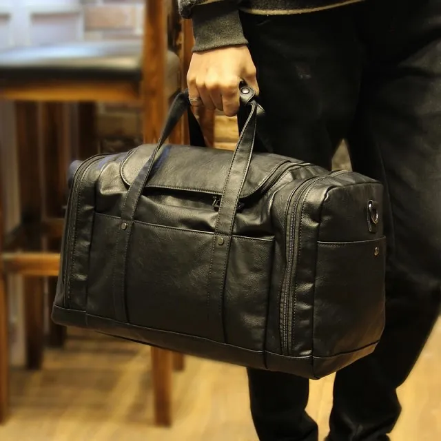 Leather Men's Messenger Bag Large Capacity Laptop Bag Black - 5
