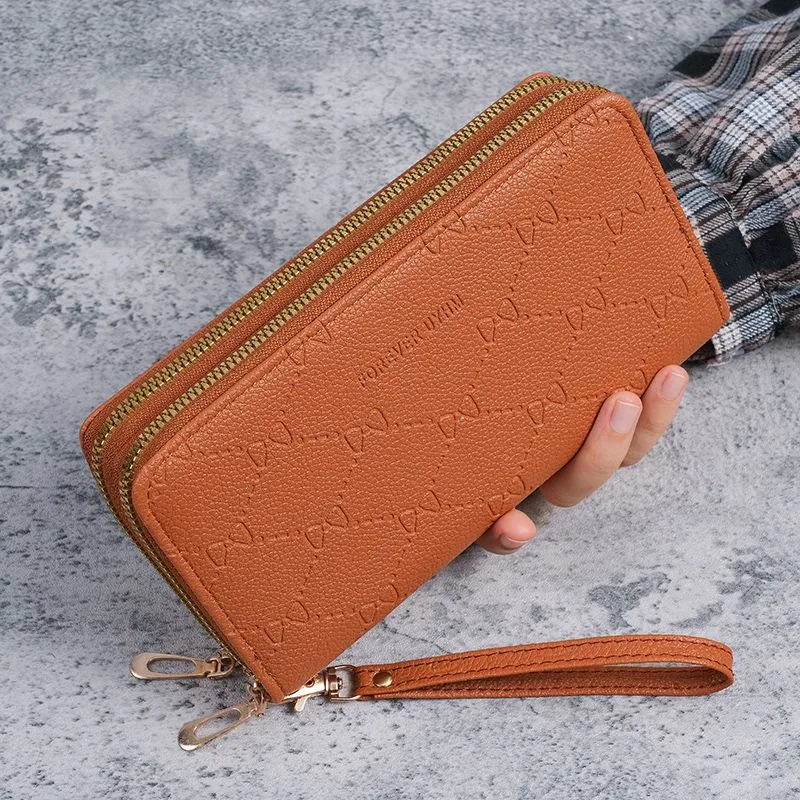 Women's Long Wallet with Double Zipper, Large Capacity Phone Purse - 1