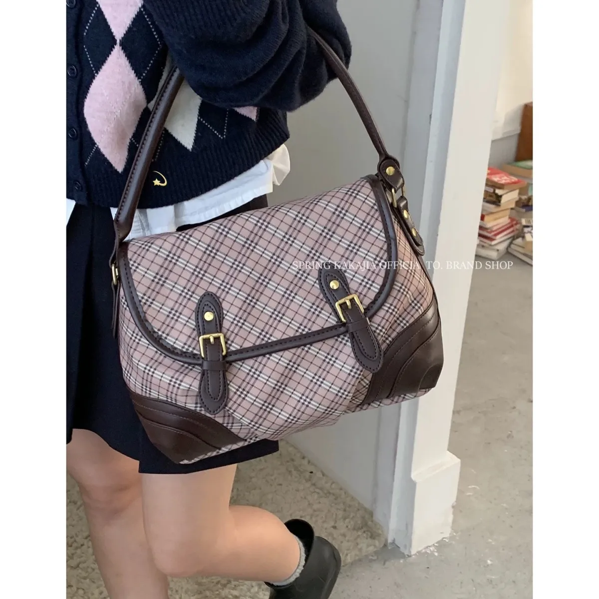 Vintage Plaid Handbag 2025 New Women's Saddle Crossbody Shoulder Bag - 5