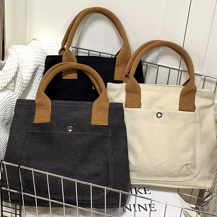 Japanese Minimalist Tote Lunch Bag Canvas Large Capacity Work Commute - 2