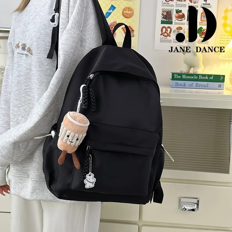 Stylish Plain Backpack for Women, Lightweight Nylon School Bag for College - 4