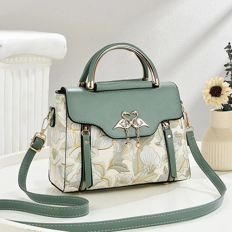2025 Floral Print Shoulder Bag PU Leather Crossbody Tote for Women - 1