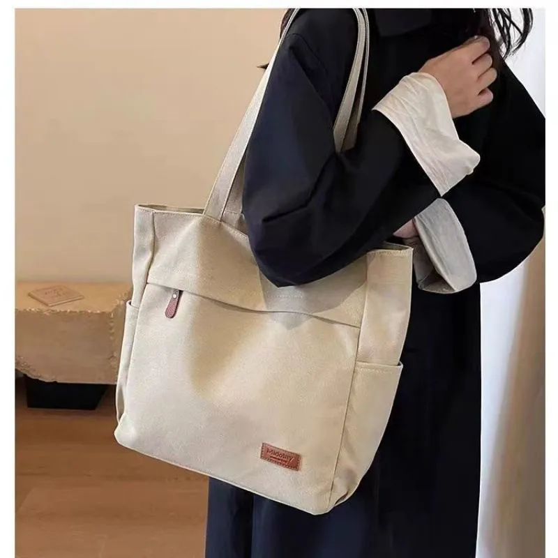 Canvas Tote Bag for Women, Large Capacity Casual Shoulder Bag for School & Commute - 4