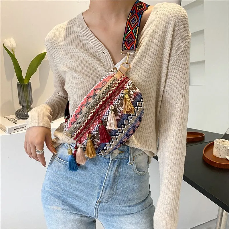 Ethnic Crossbody Phone Bag with Fringe, Retro Shoulder Bag for Women - 5