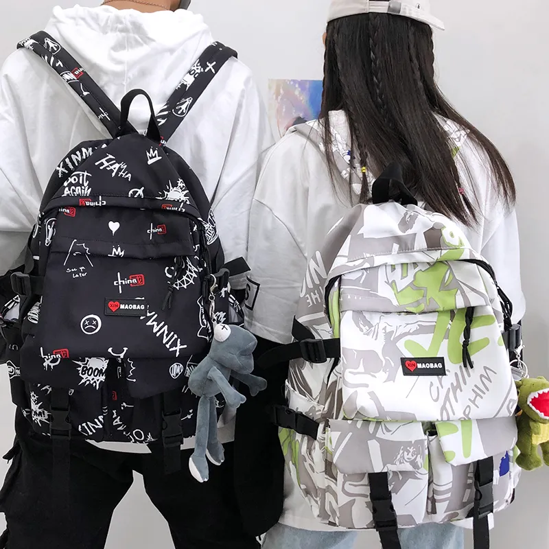 Men's Graffiti Backpack Ins Style Large Capacity Daypack for High School - 4