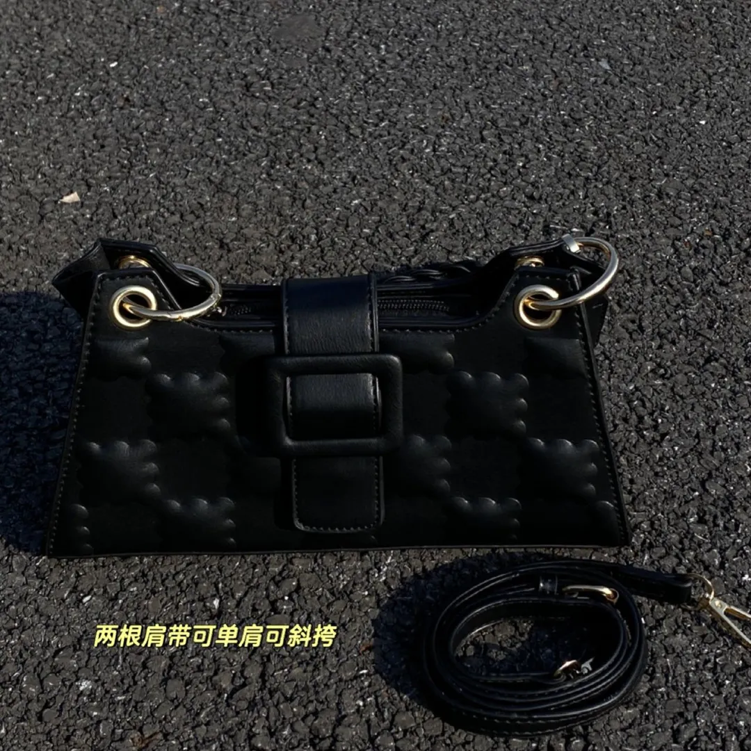2024 Minimalist Square Embossed Black Underarm Bag for Women - 5
