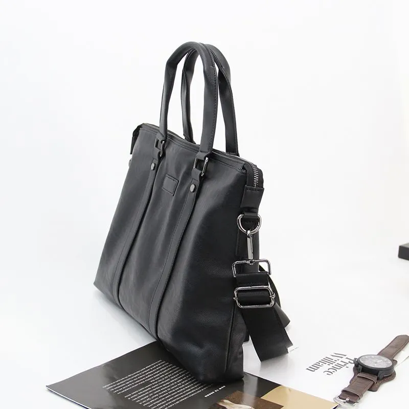 Men's Business Laptop Briefcase, Black PU Leather Shoulder Bag for Work - 5